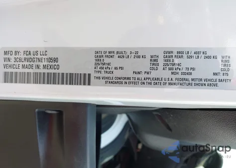 2022 Ram Promaster 2500 2500 High из США, поврежденный, VIN 3C6LRVDG7NE110590